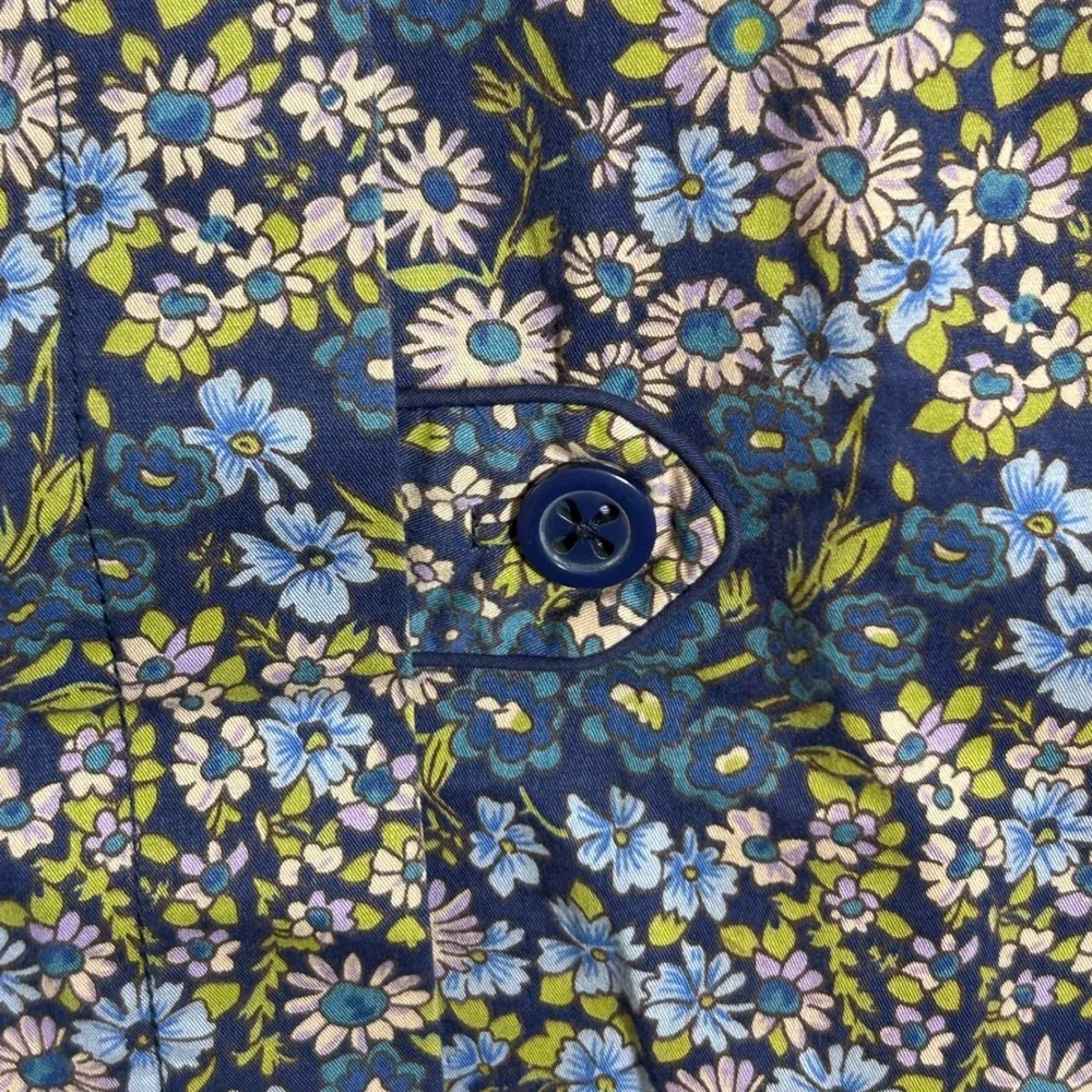 Elevenses Floral Trench Coat Women M 10 Blue Botanical Belted Jacket Cottagecore